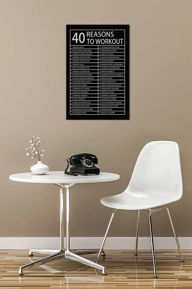 40 Reasons to Workout Motivational Posters Inspirational Wall Art Picture Printed Stretched and Framed for Office Wall Art Modern Home Decor Canvas Painting Artwork Ready to Hang [12''W x 18''H]