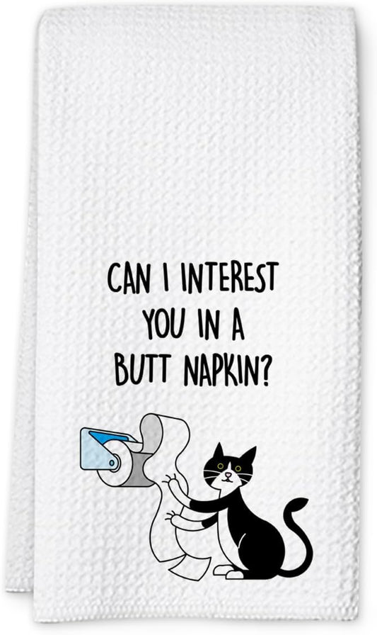 Cat Hand Towel, Funny Bathroom Kitchen Towels, Waffle Weave Microfiber Dish Cloth, Gift for Cat Lovers, Cute Kitty Tea Towel for Home