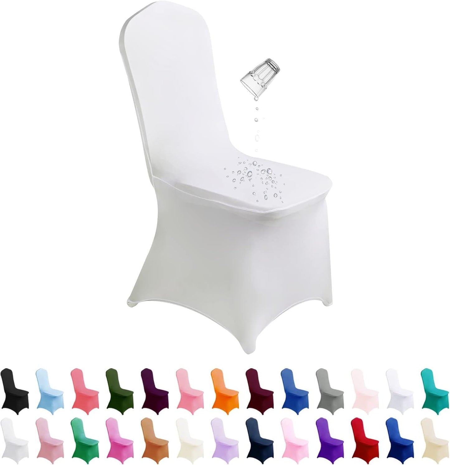 SUPERO Waterproof Spandex Chair Cover 25PCS, Stretch Dining Chair Covers, Polyester Outdoor Chair Covers, Protector Stretch Chair Cover for Party Universal, Banquet, Wedding Event, Hotel(White)
