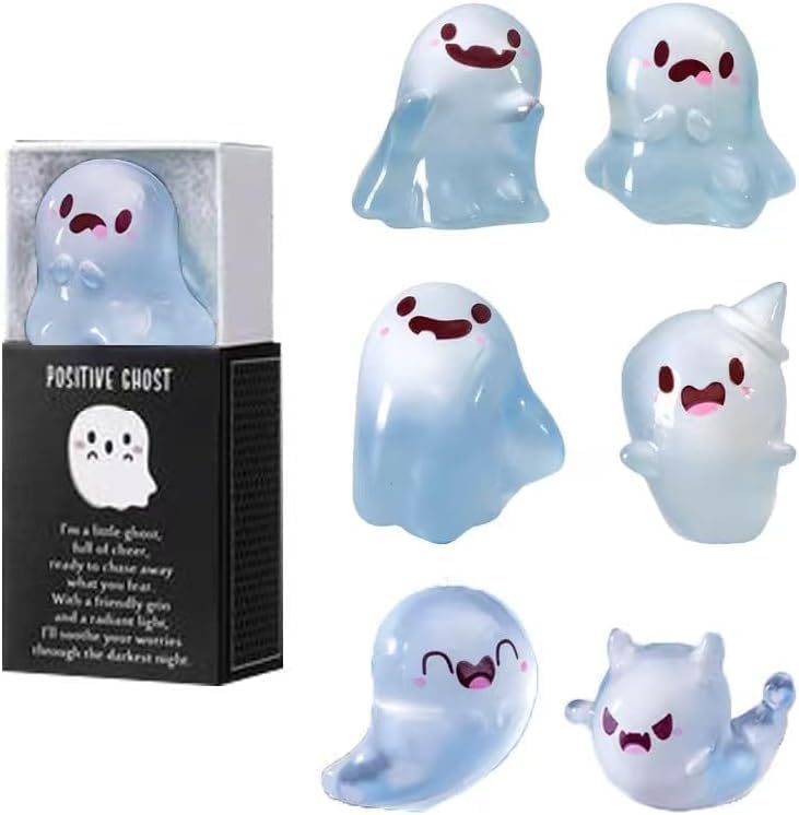 32 Sets Halloween Mini Ghost Figures with Box, Glow in The Dark Mini Resin Ghosts, Luminous Ghost Miniature Resin Figurines for Halloween Party Favors (12PCS)