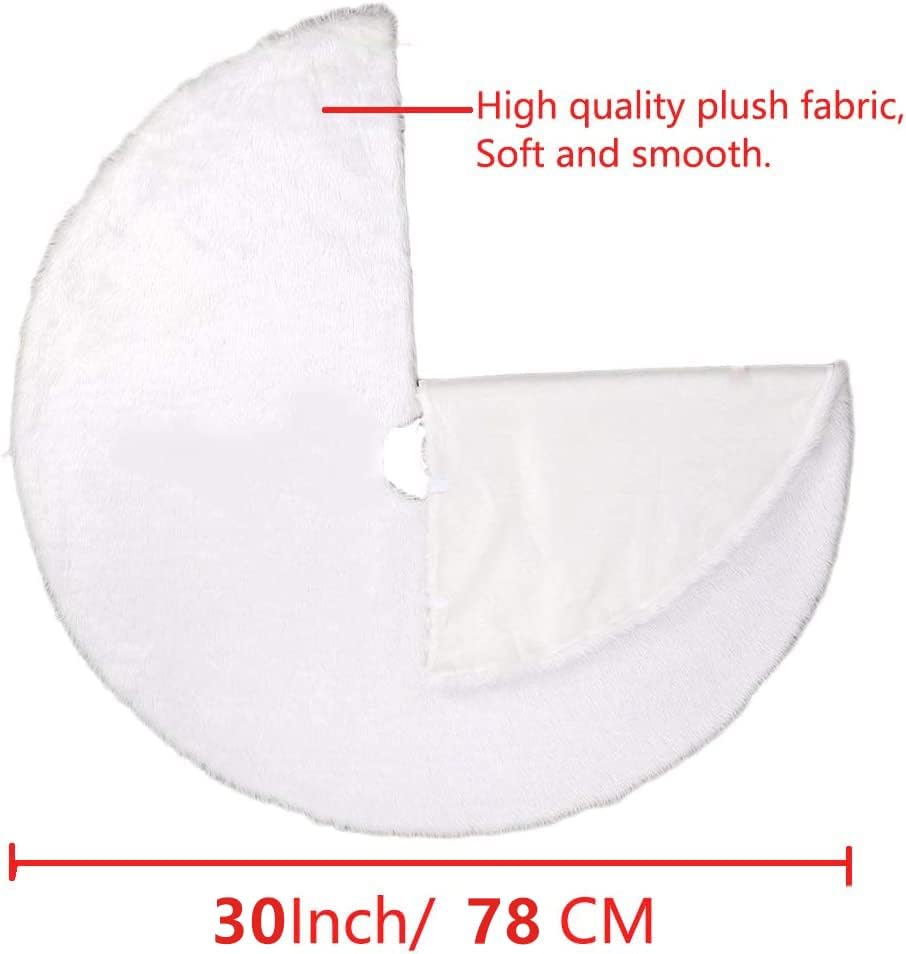 AISENO 30 White Faux Fur Christmas Tree Skirt, Luxury Plush Tree Base Cover for Holiday Party and Home Christmas Decor