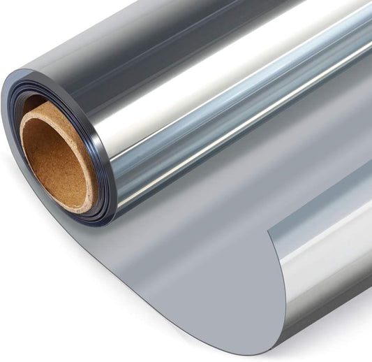 HIDBEA One Way Privacy Window Film, Daytime Privacy Sun Blocking Anti UV Reflective Window Film Heat Control Static Cling Window Tint Film for Home and Office, Silver, 29.5 x 157.5 Inch