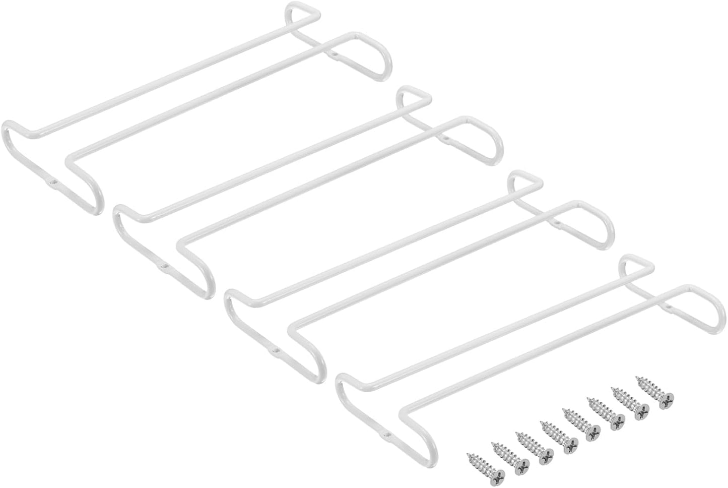 Uxcell Wine Glass Rack Under Cabinet - 4Pcs 10-Inch Stemware Hanging Rack, Stainless Steel Organizer Storage Hanger for 5.5mm Stemware Column, White