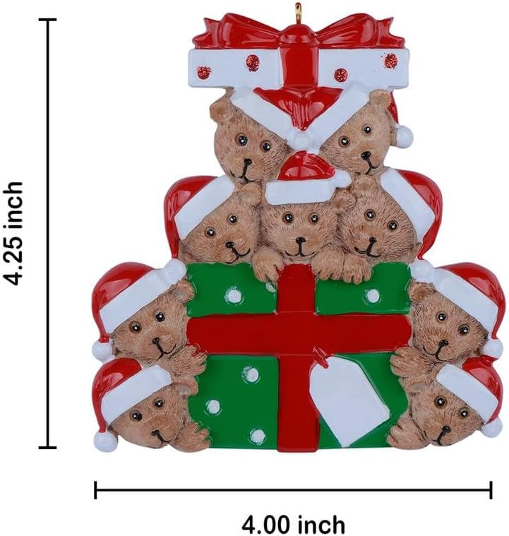 Personalized Bear Family Christmas Ornament 2024, Family of 9 Bear with Gift Box Ornaments for Christmas Tree, Personalized Bear Christmas Ornament, Unique Keepsake Gift for Big Family, Grandkids