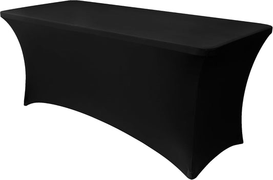 Obstal Spandex Table Cover 5ft Fitted Tablecloth Rectangular - Black Rectangle Folding Table Cloth for Birthday Party Wedding Banquet, 60L x 30W Inch