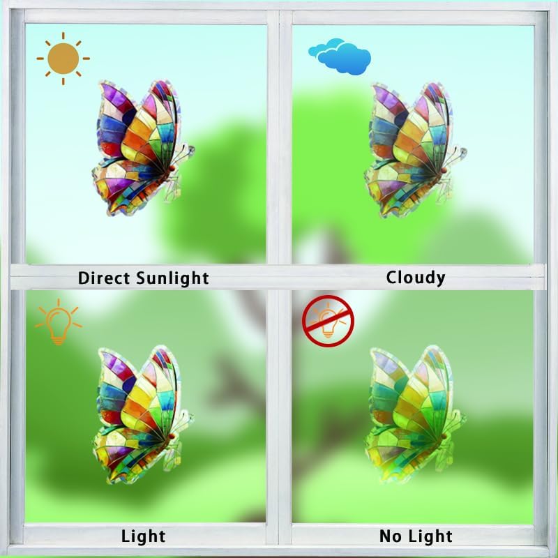 20pcs Window Decals for Bird Strikes, Anti Collision Window Clings, Rainbow Reflection Window Sticker, Butterfly Style Sun Catcher Stickers for Glass Windows
