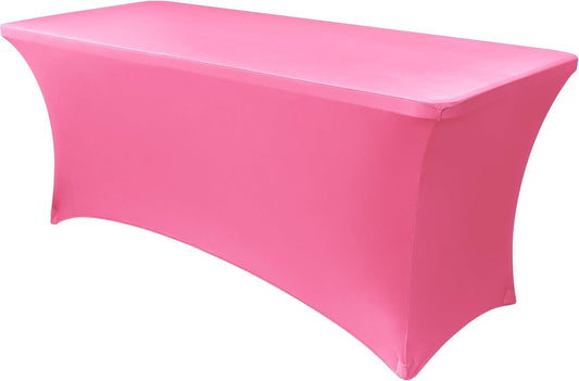Obstal Spandex Table Cover 4ft Fitted Tablecloth Rectangular - Stretch Rectangle Folding Table Cloth for Birthday Party Wedding Banquet, Dark Pink, 48L x 24W Inch