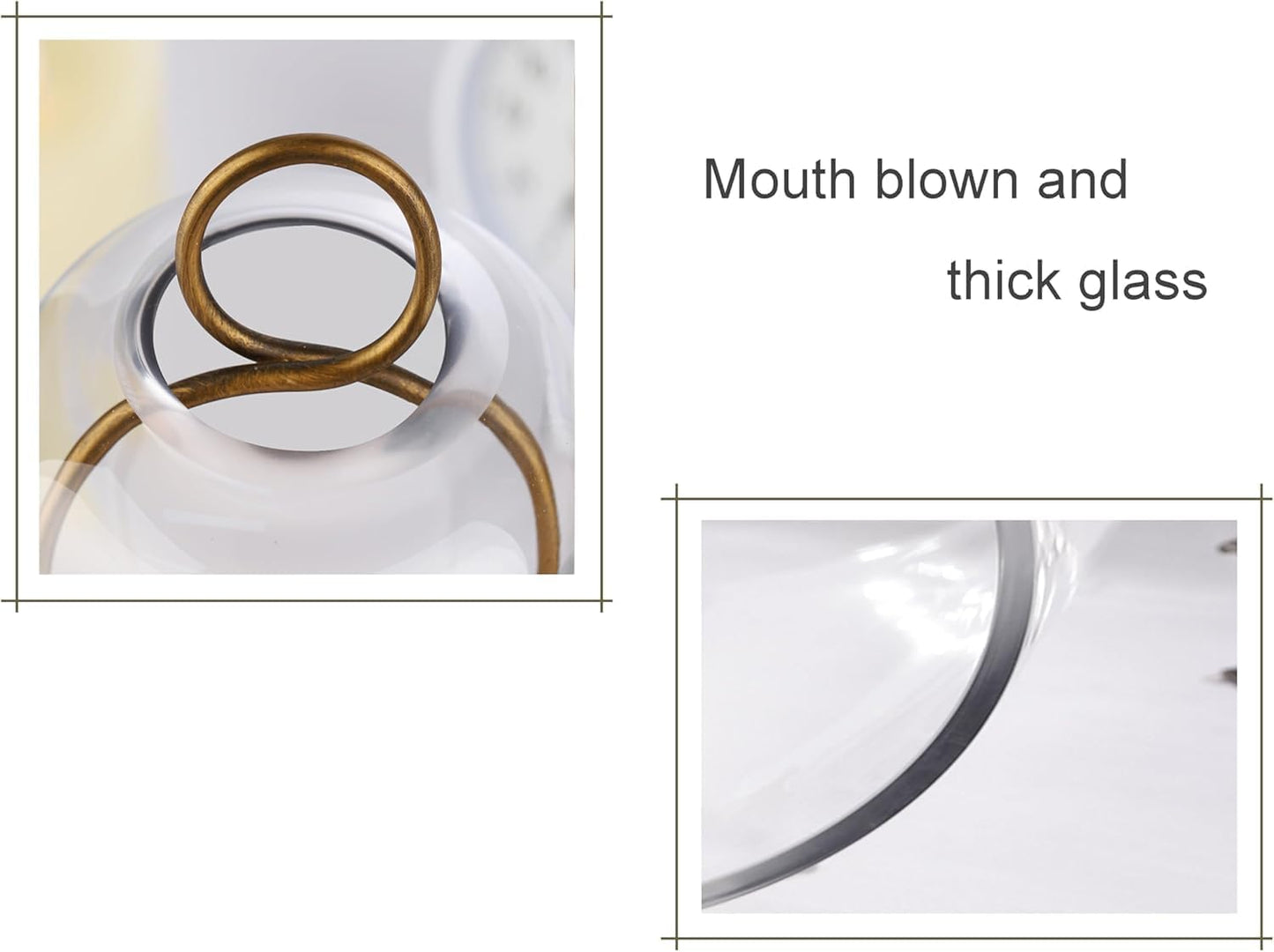 20" High Versatile Modern Metal Hurricane Lantern with Handmade Sturdy Glass Dome for Pillar Candle & Plants (Brass, 7.5"x20")