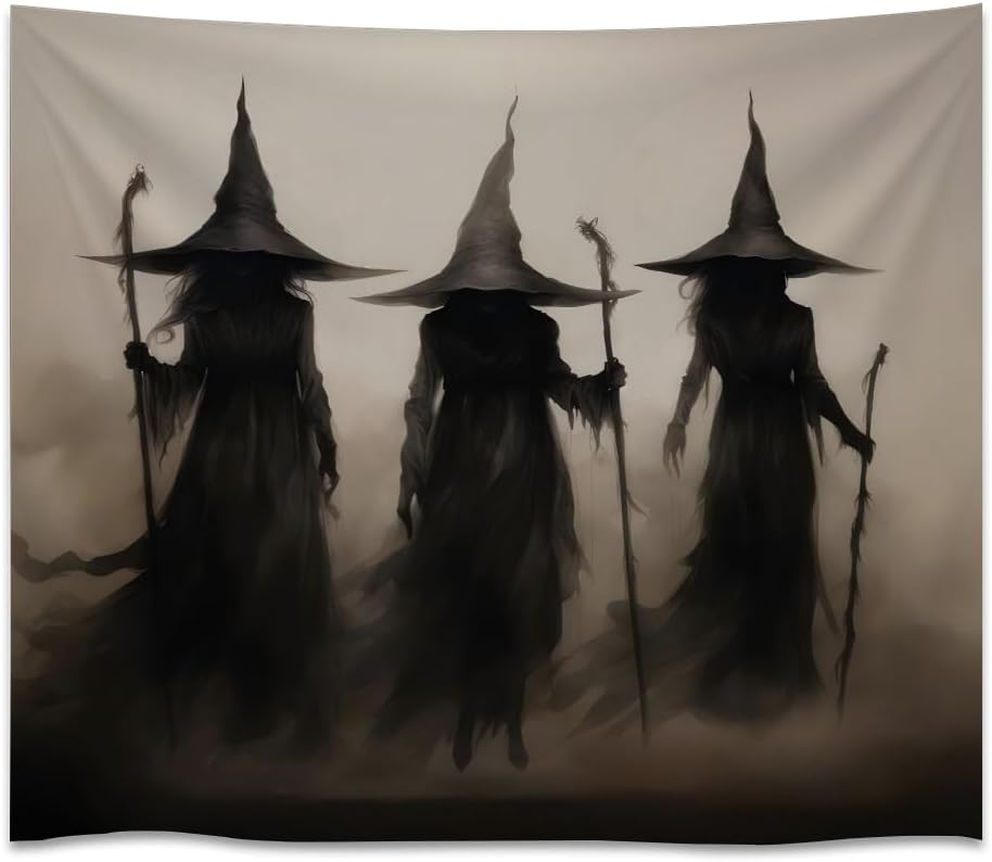 Witch Tapestry Witchy Halloween Decor Vintage Three Witches Bedroom Tapestries Retro Art Aesthetic Wall Tapestry for Bedroom Dorm Living Room white