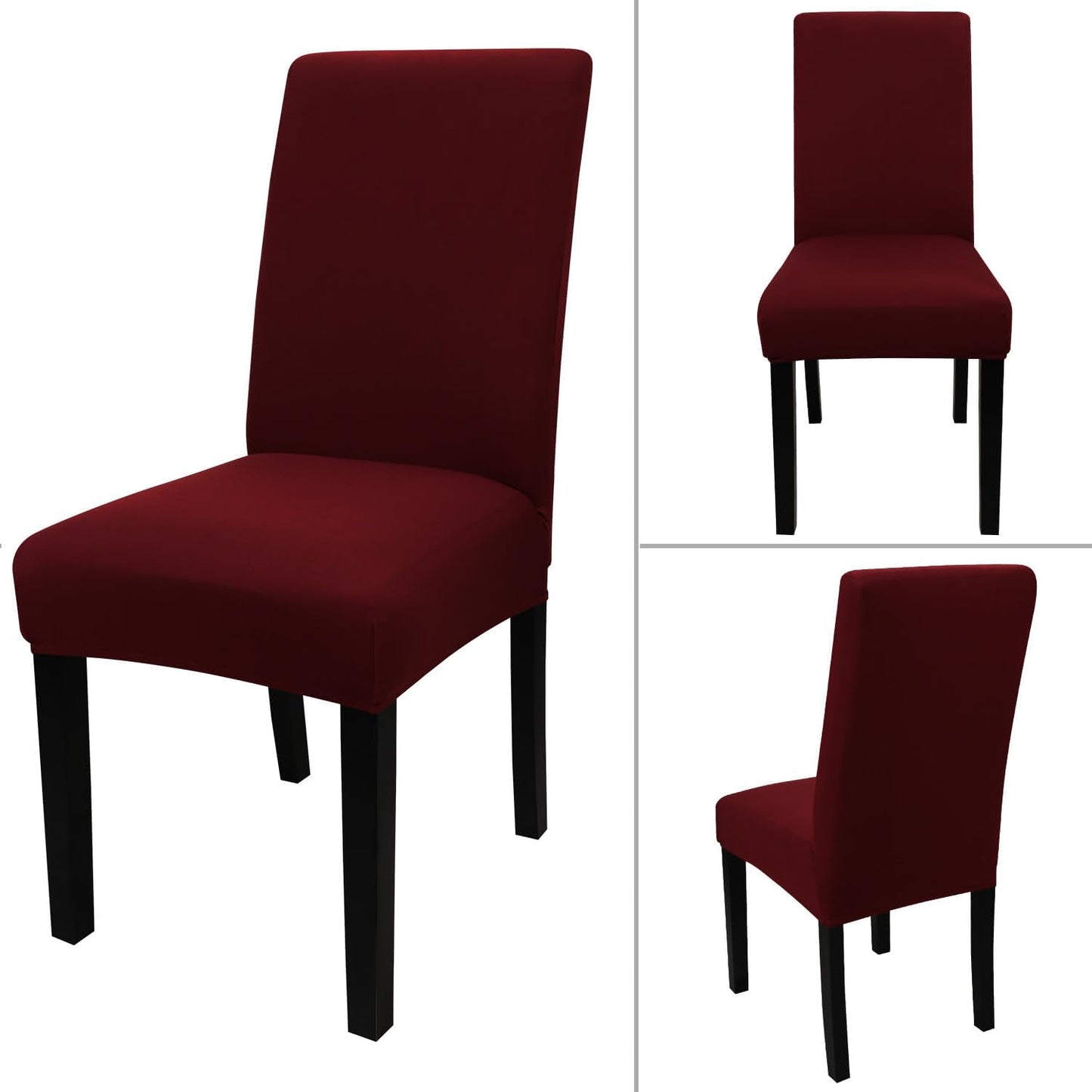 JQinHome 6 Pcs Dining Chair Slipcover,High Stretch Removable Washable Chair Seat Protector Cover for Home Party Hotel Wedding Ceremony (Burgundy)