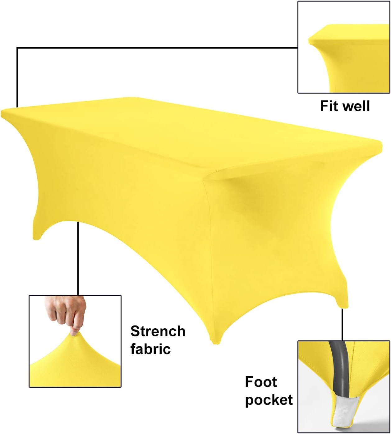 2Pack Spandex Waterproof Table Covers 8ft，Spandex 8ft Waterproof Table Cover for Party,Wedding, Banquet, and Events(Yellow)