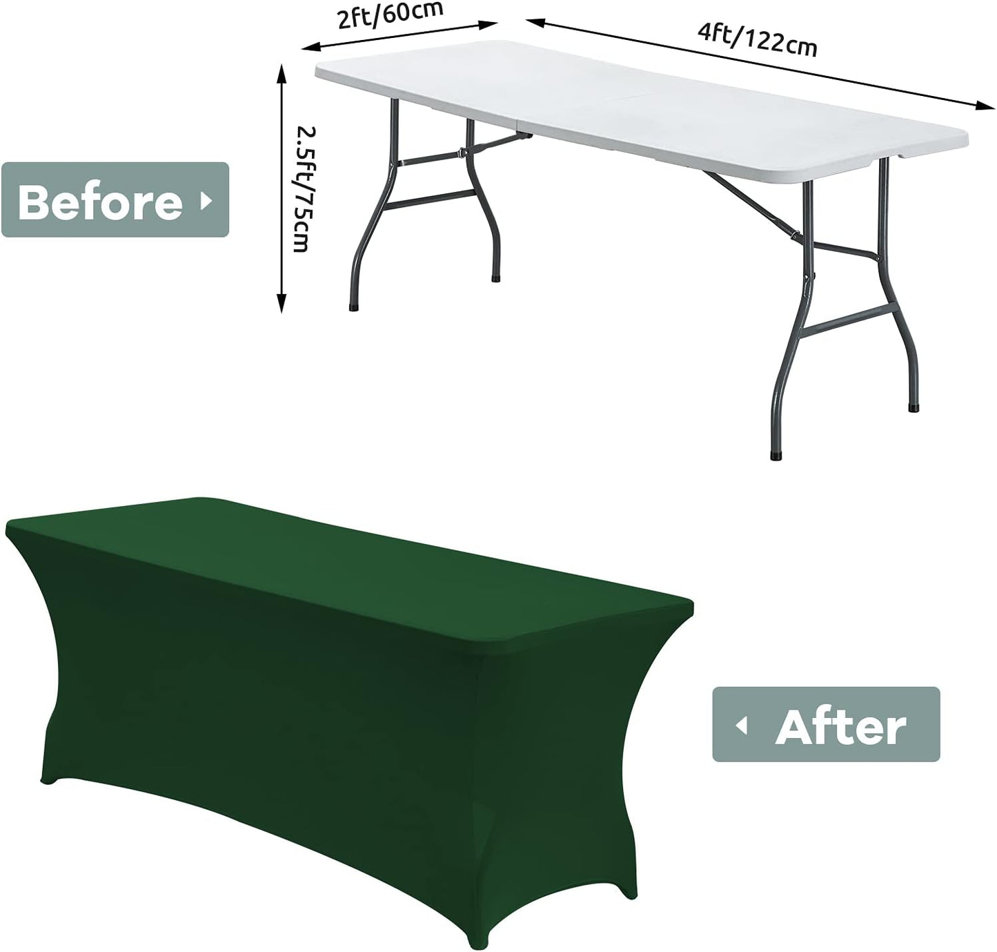 CWK 4FT Waterproof Stretch Spandex Table Cover for Rectangular Tables - Elastic Fitted Tablecloth for Folding Tables,Wrinkle Resistant Table Cloth for Parties,Weddings,Banquets&Events(Blackish Green)