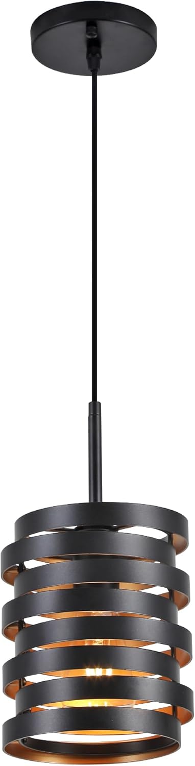 Modern Farmhouse Pendant Lights Kitchen Island, Industrial Multiple Rings Hanging Pendant Light Fixtures for Sink Bar Entrance Bathroom Hallway, Black with Gold Interior