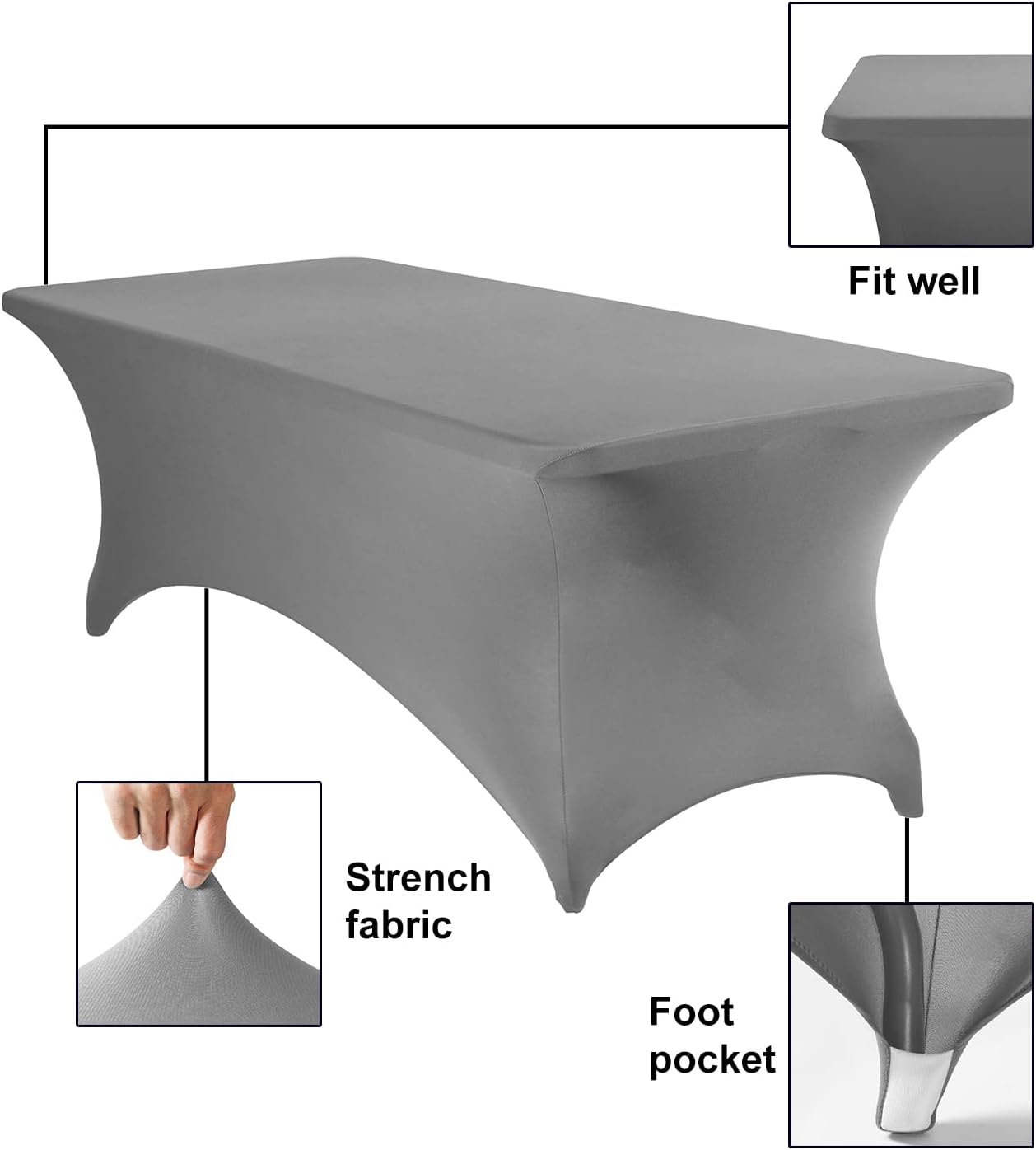 Spandex 8ft Waterproof Table Cover for Party,Wedding, Banquet, and Events(Gary)