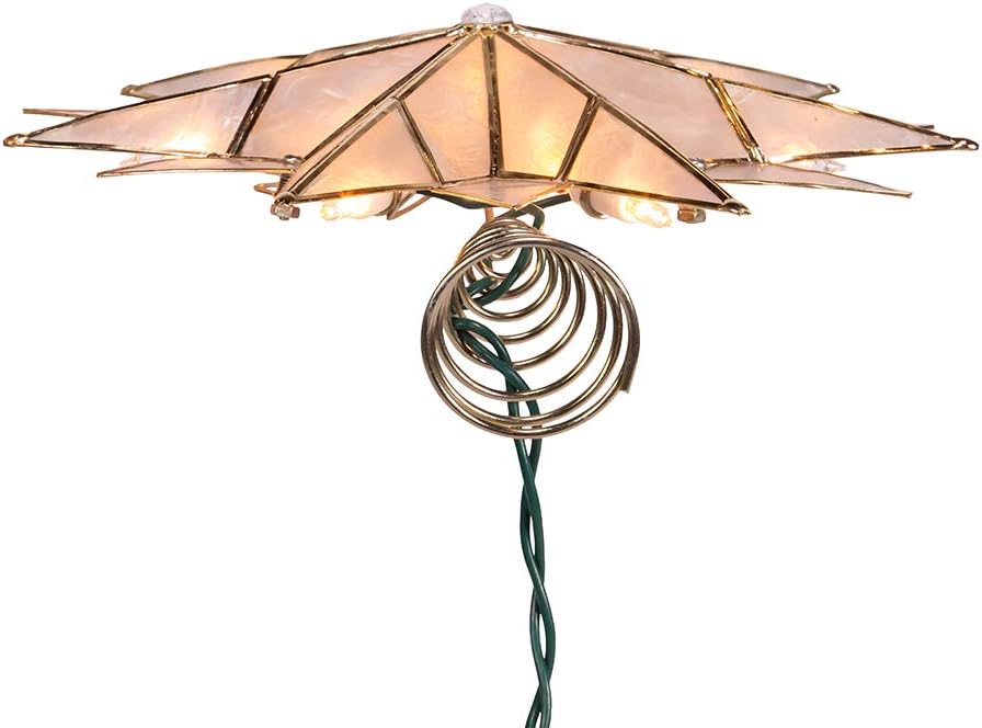 Kurt S. Adler UL3141 9.84" Brass Plated 7-Point Double Tip Capiz Star with Center Gem Tree Topper