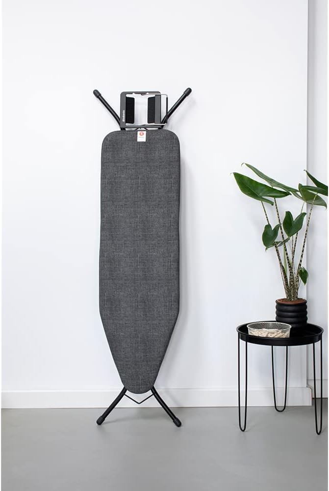 Brabantia Size B Ironing Board (49x15 in) 7 Height Options, Adjustable Steam Iron Rest Holder (Denim Black) Non-Slip Feet, Anti-Collapse Child Locks