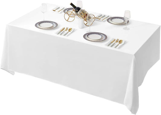 Surmente White Rectangle Tablecloth 90 x 132-inch Rectangular Polyester Table Cloth for Weddings, Banquets, or Restaurants