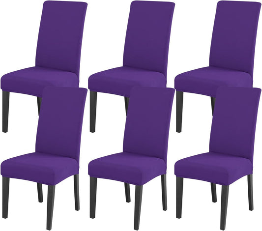 JQinHome Dining Chair Slipcover, High Stretch Removable Washable Chair Seat Protector Cover Set of 6,Chair Covers for Dining Room, Kitchen,Home Party,Wedding Ceremony(Purple, 6PC)