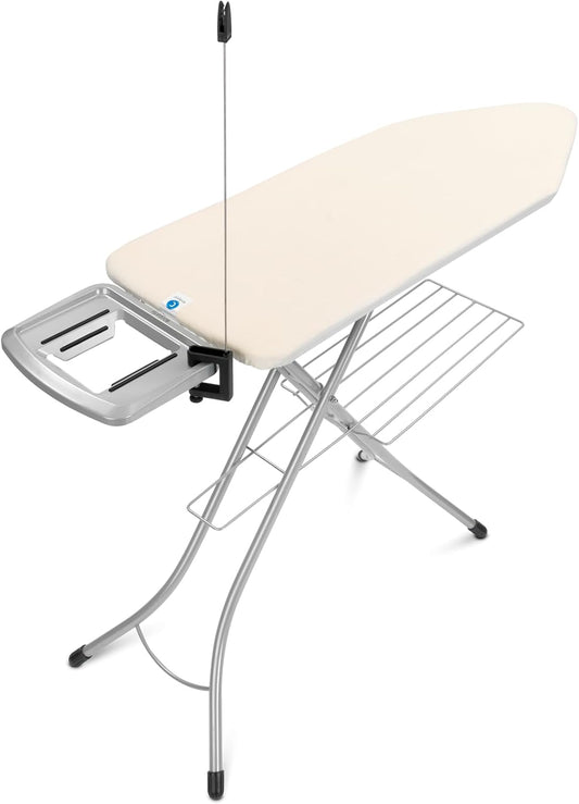 Brabantia Size C Ironing Board (49 x 18in) 7 Height Options, Solid Steam Iron Rest Holder & Linen Rack & Cord Holder (Ecru) Non-Slip Feet, Anti-Collapse Child Locks