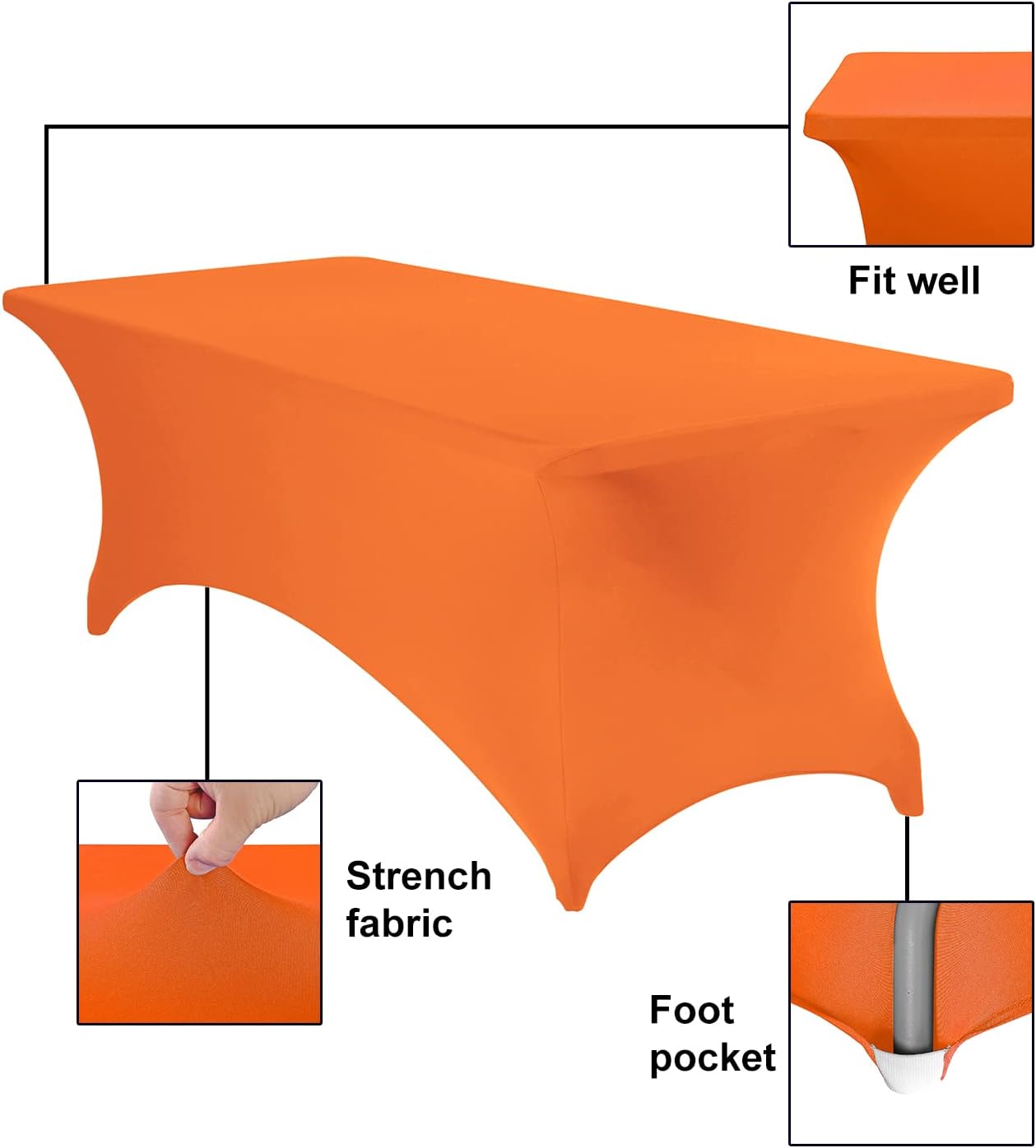 Spandex 8ft Waterproof Table Cover for Party,Wedding, Banquet, and Events(Orange)