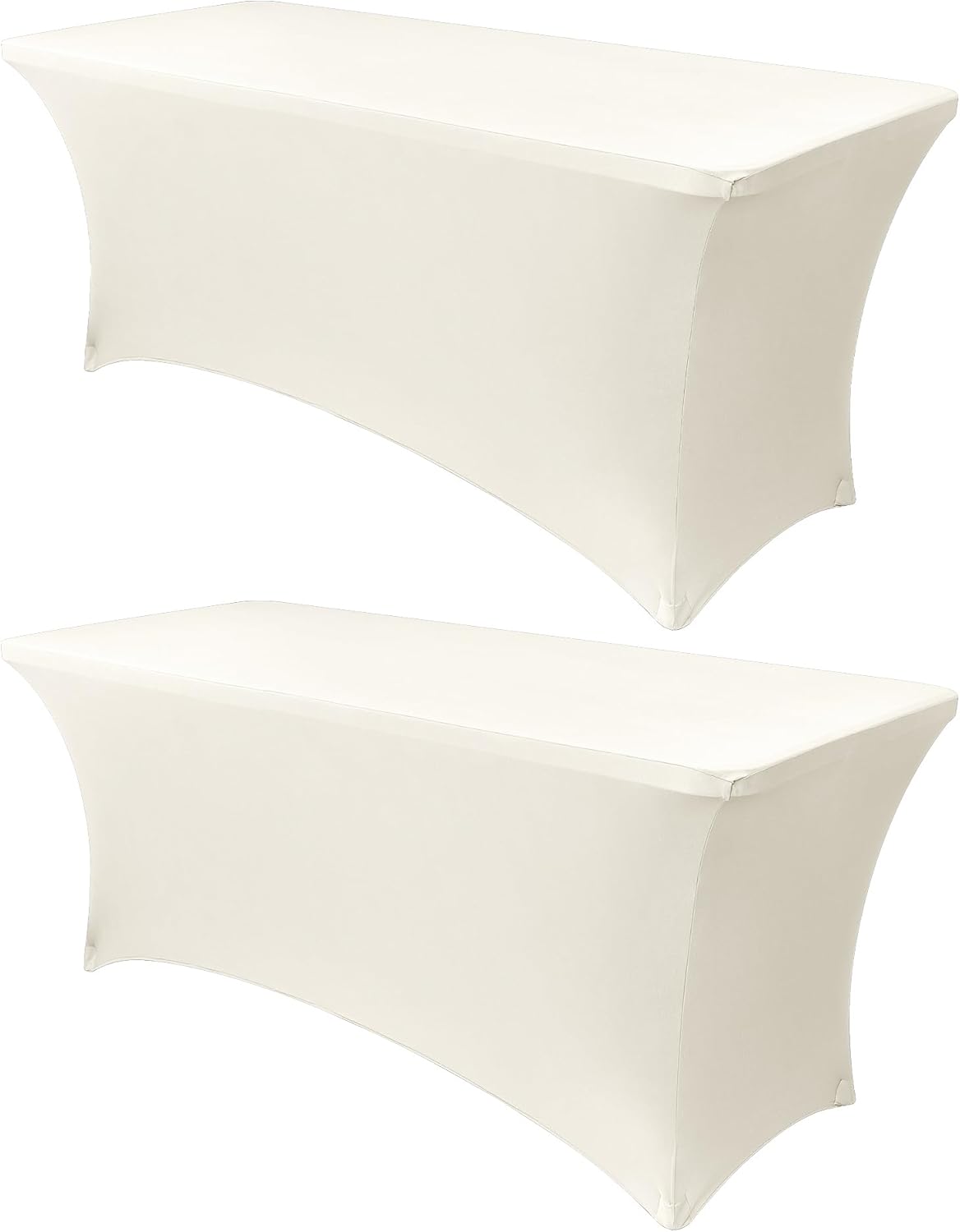 Obstal 8Ft Stretch Spandex Table Cover for Standard Folding Tables - 2 Pack Universal Rectangular Fitted Tablecloth for Party, Banquet, Events, Trade Show (Cream, 96L x 30W x 30H Inches)