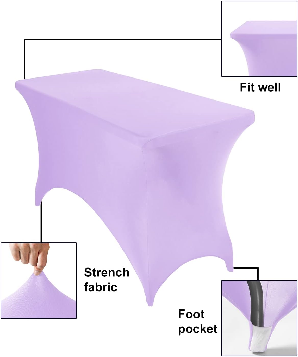 Spandex 4ft Waterproof Table Cover for Party,Wedding, Banquet, and Events(Lavender)