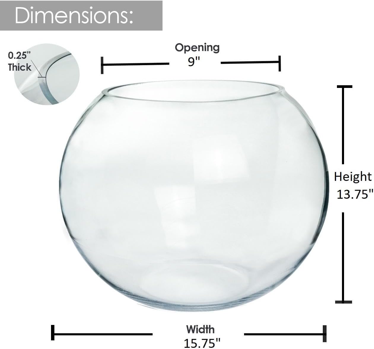 Craft And Party, Fish Bowl Vase, 14" Height x 16" Width Glass Fish Bowl Vase, Bubble Bowl vase for Terrarium, Flower vase Centerpiece