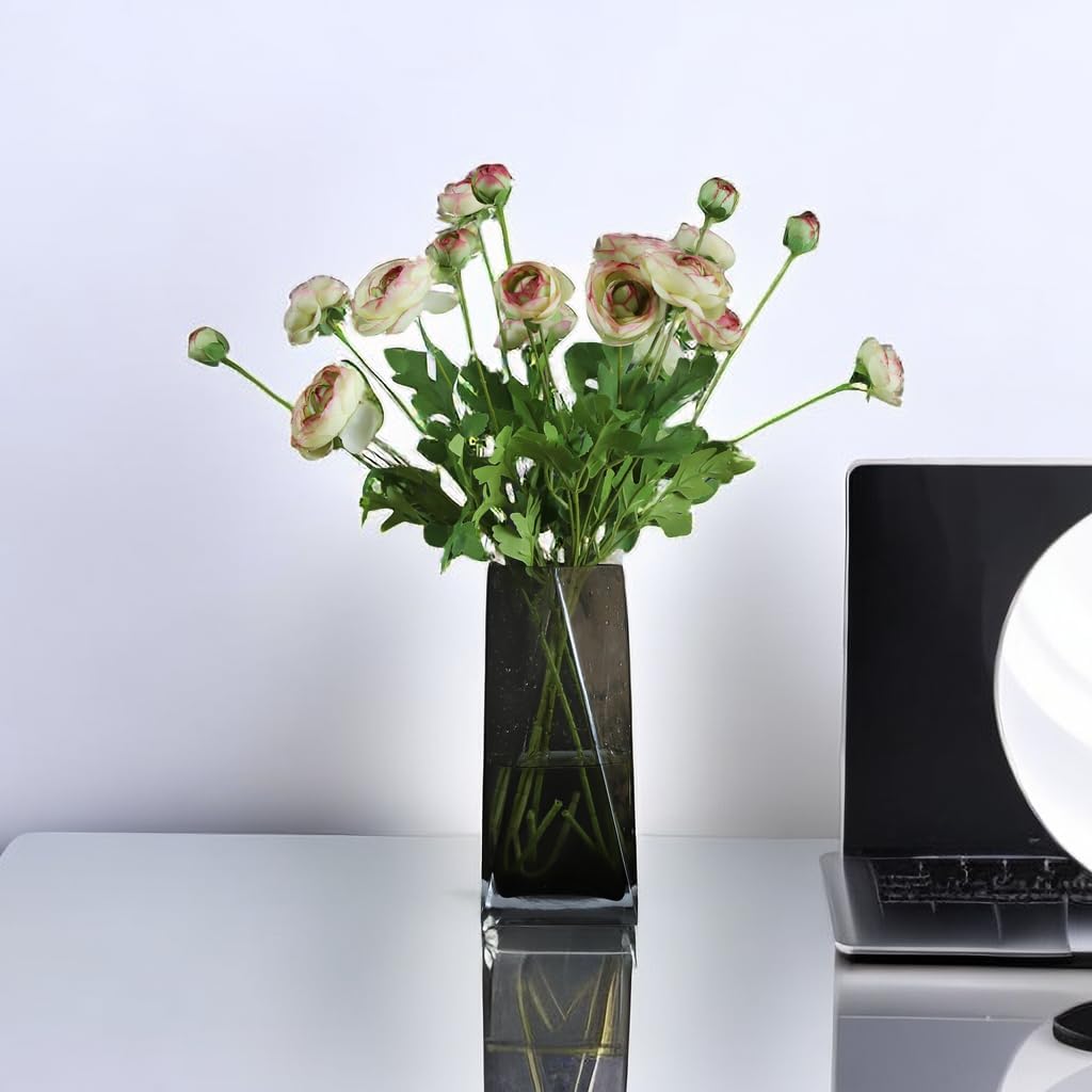 Artificial Silk Flowers Persian Buttercup Bicolor Ranunculus Flower 5 Pcs,Suitable for core Decoration,Wedding Floral Creation,Flower Arrangement DIY Project,Interior Decor（Green）