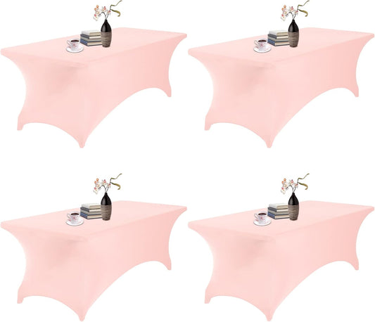 4Pack Spandex Waterproof Table Covers 8ft，Spandex 8ft Waterproof Table Cover for Party,Wedding, Banquet, and Events(Blush Pink)