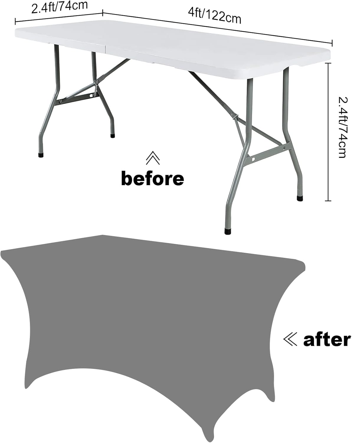 SuperO Waterproof Spandex Table Cover for 4FT Table Universal Fitted Stretch Tablecloth for Party, Banquet, Wedding and Events-Ivory