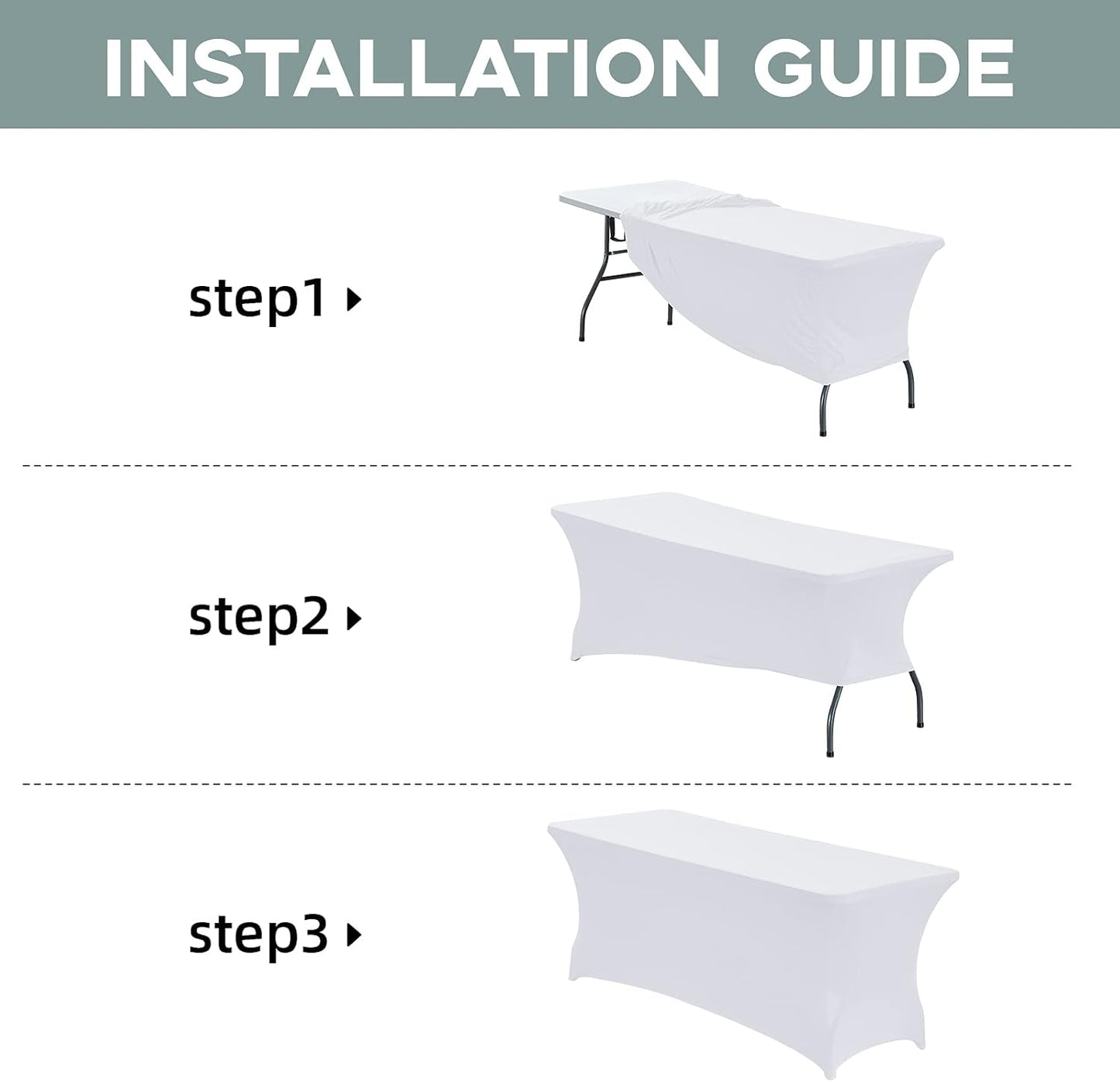 CWK 6FT 2Pcs Stretch Spandex Table Cover for Rectangular Tables - Elastic Fitted Tablecloth for Folding Tables, Wrinkle Resistant, Durable Table Protector for Parties,Weddings,Banquets &Events (White)