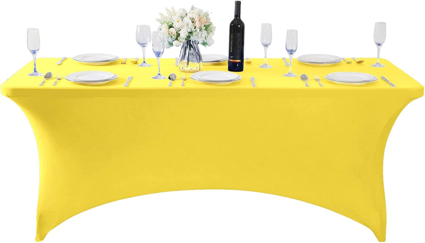 SuperO Waterproof Spandex Table Cover for 6FT Table Universal Fitted Stretch Tablecloth for Party, Banquet, Wedding and Events-Yellow