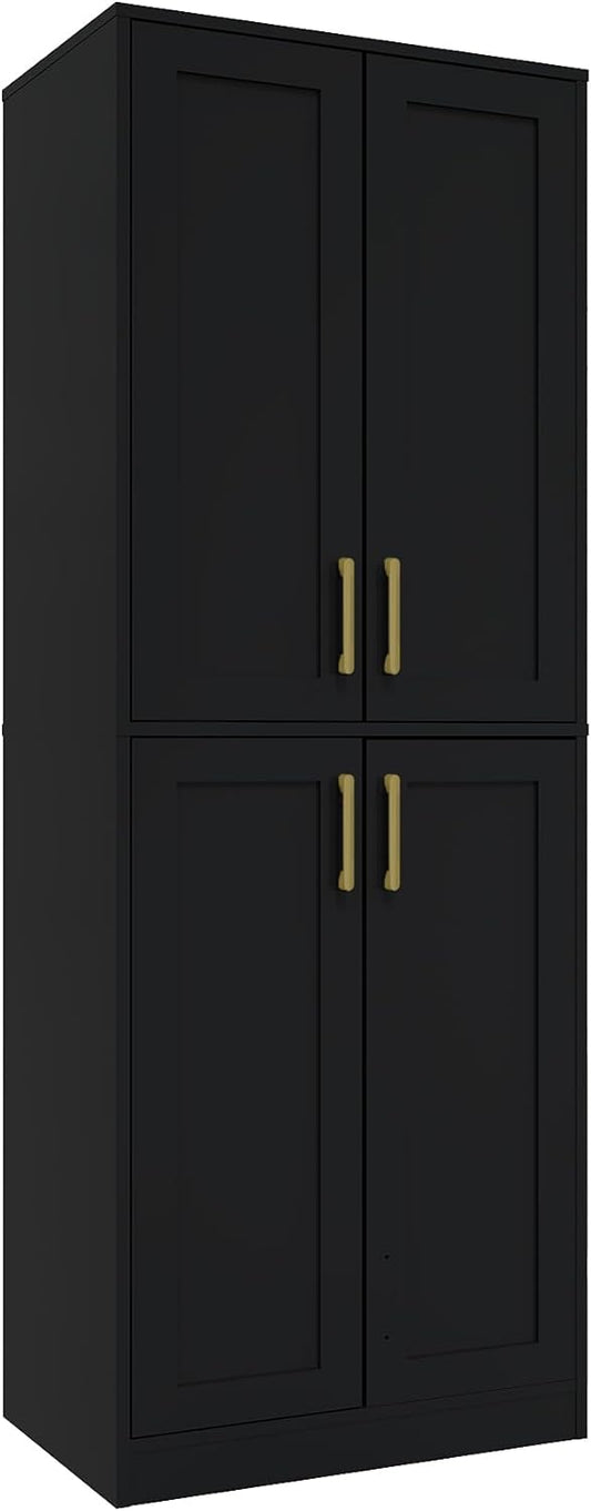 Tall Storage Cabinet with Doors & Shelf for Bathroom, Living Room, Entryway - Black