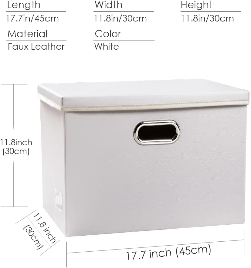 PRANDOM Large Stackable Storage Bins with Lids [5-Pack] Leather Fabric Foldable Storage Boxes Organizer Containers Baskets Cube with Cover for Bedroom Closet Office Nursery White (17.7x11.8x11.8)
