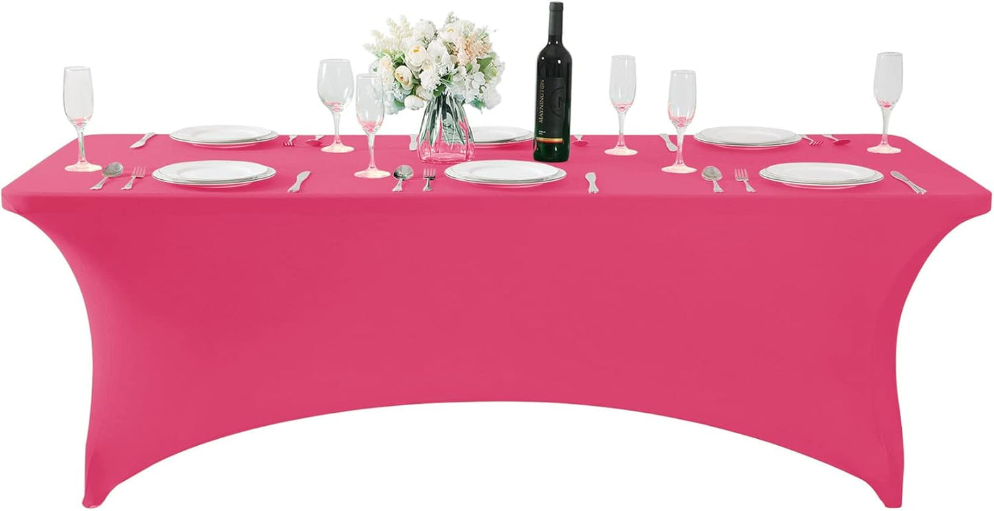 Spandex Table Cover for 8FT or 4ft or 6ft Table Universal Fitted Stretch Tablecloth for Party, Banquet, Wedding and Events-Hot Pink