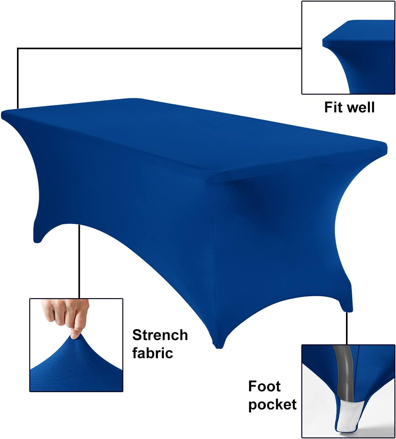 4Pack Spandex Waterproof Table Covers 8ft，Spandex 8ft Waterproof Table Cover for Party,Wedding, Banquet, and Events(Classicbule)