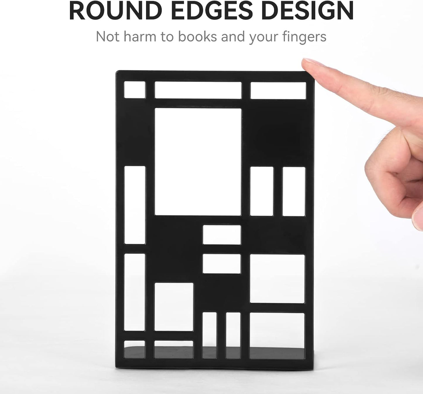 Book Ends, Bookends, Book Ends for Shelves, Bookends for Heavy Books, Book Divider Decorative Holder, Metal Heavy Duty Bookend Black 2 Pair, Abstract Art Desgin Book Stopper Supports for Office, Home