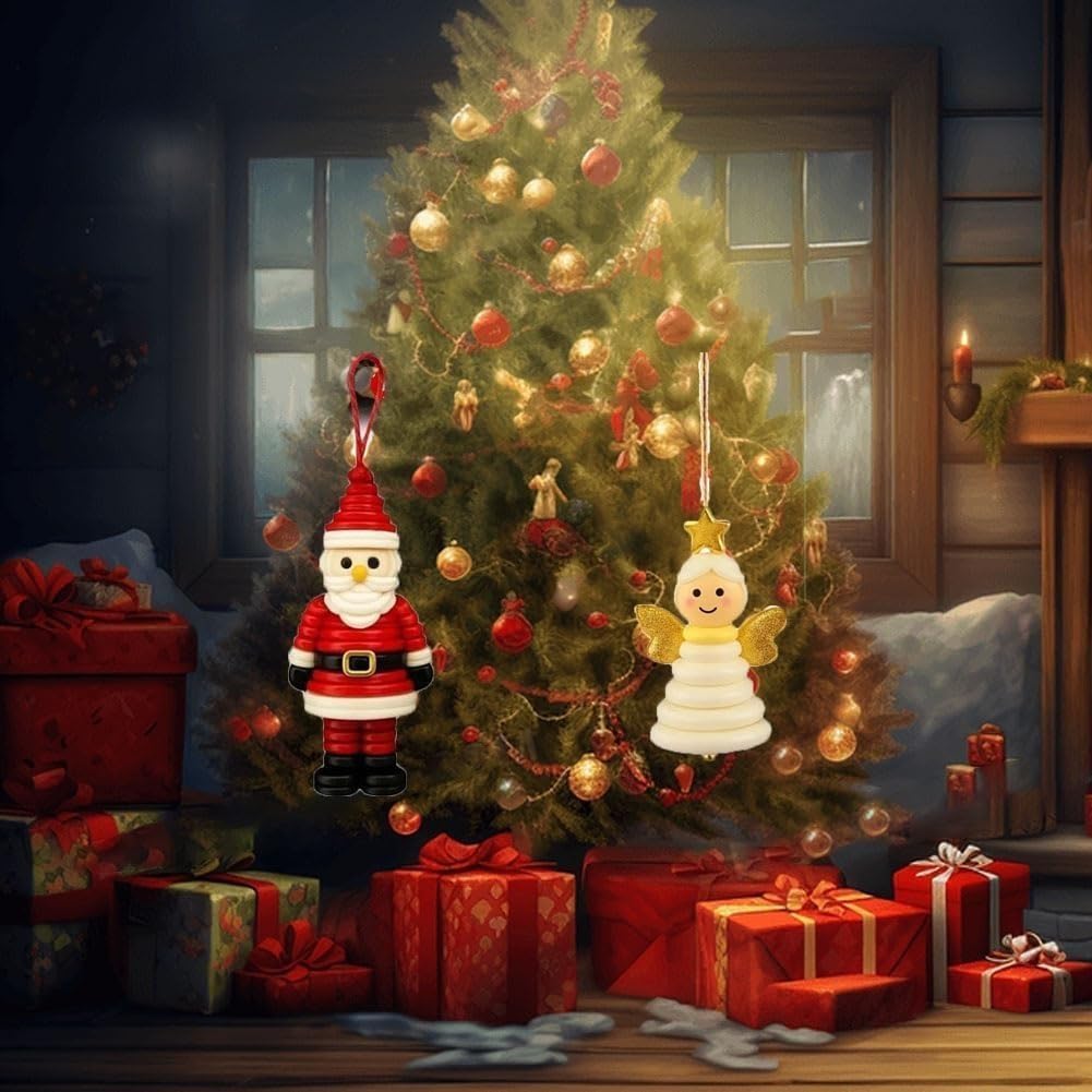 4pcs Button Christmas Tree Ornament Kits, Fun Holiday Decorations for All Ages, DIY Craft Buttons Kit with Christmas Snowman/Santa/Angel, Gifts for Xmas Tree Hanging Decorations (Christmas Tree)