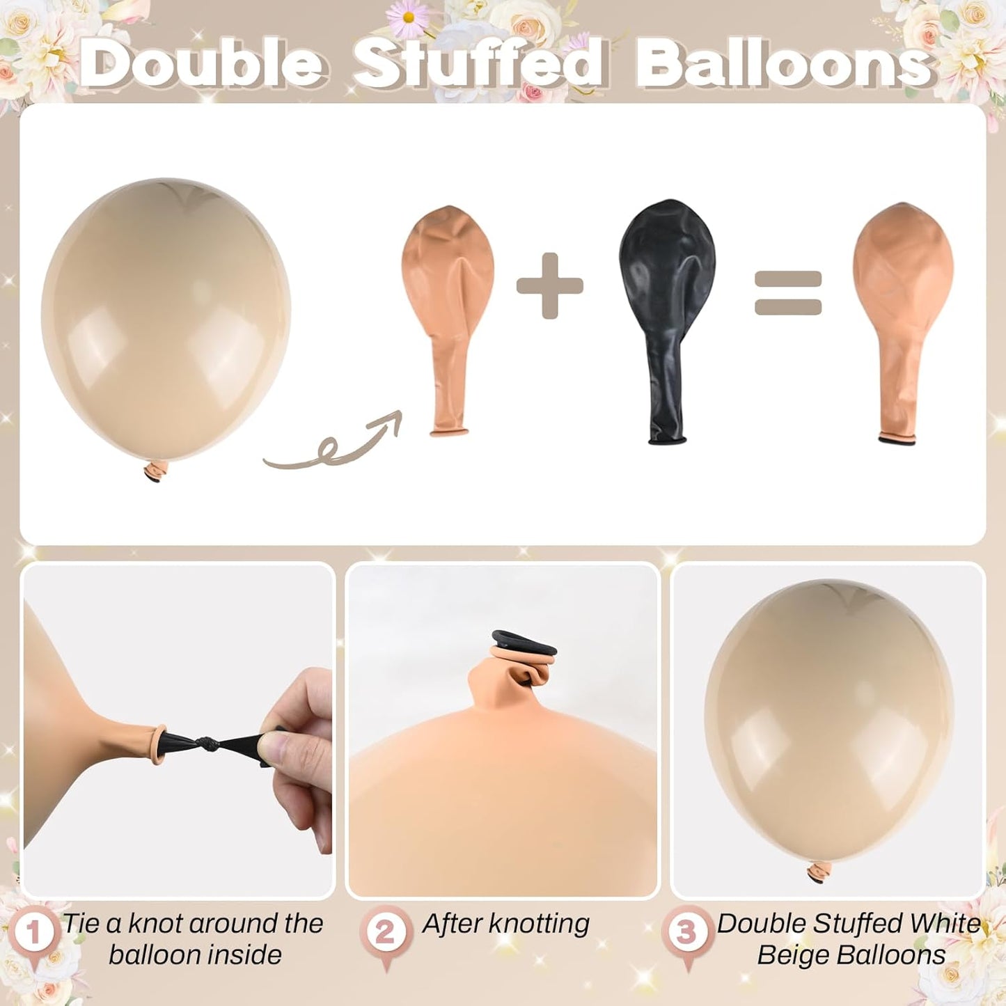 Brown and Gold Balloons 12 Inch Double Stuffed Dark Coffee Tan Cream Beige Sand Nude Neutral Latex Balloon Confetti Balloons for Boho Birthday Rodeo Thanksgiving Baby Bridal Shower Party Decor