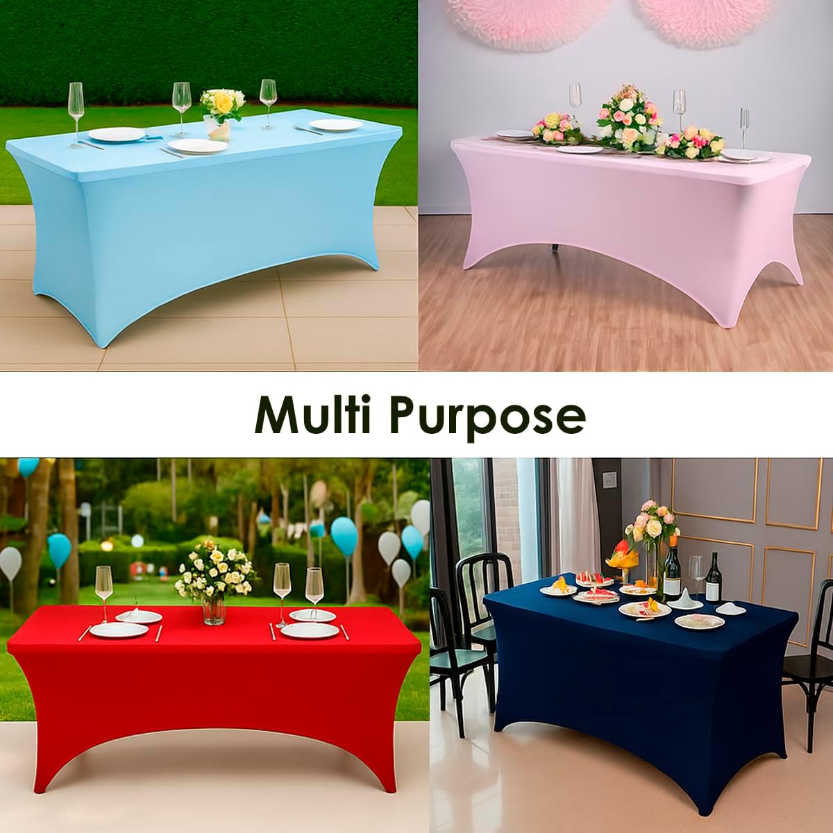 Craft And Party 2 Pack 8ft Navy Blue Spandex Tablecloth – Fitted Stretch Cover – Universal Fit for Folding Tables – Wrinkle-Free, Washable – Ideal for Parties, Weddings, Events