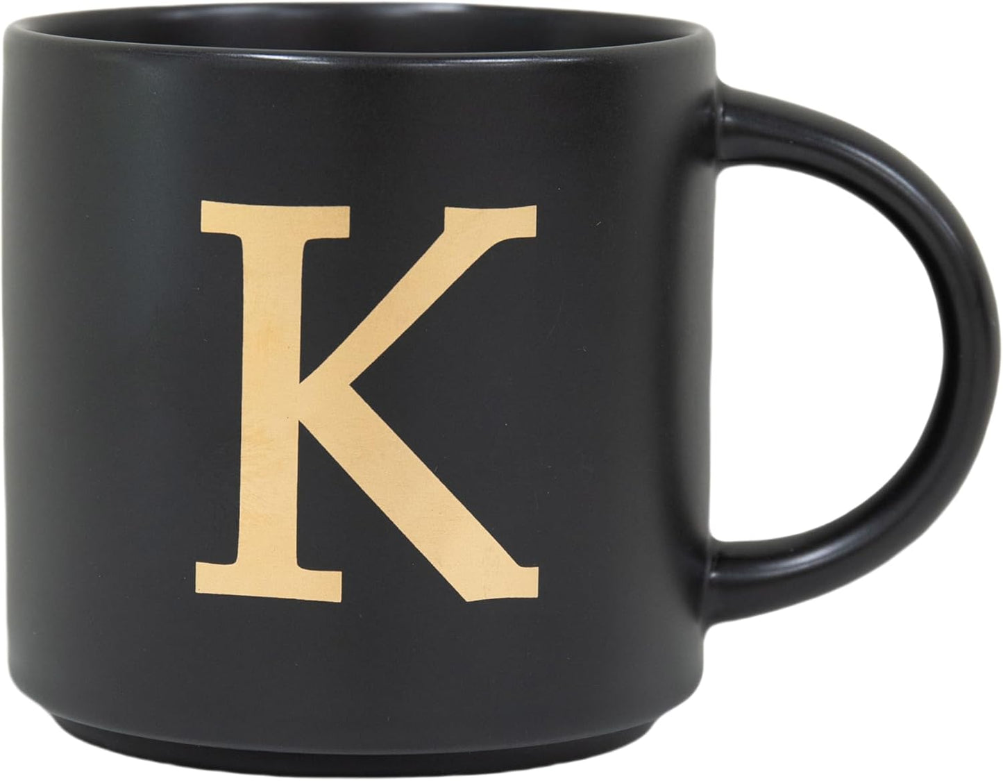 COLLECTIVE HOME - Monogram Ceramic Mugs, 15 oz Golden Initial Black Coffee Cups, Elegant Alphabet Tea Mugs, Elegant Personalized Mug with Gift Box, Unique Mug with Double Side Capital Lette (K)