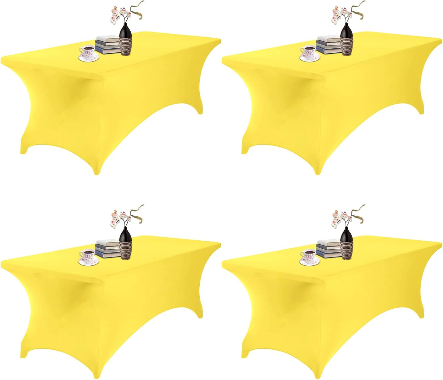 4Pack Spandex Waterproof Table Covers 8ft，Spandex 8ft Waterproof Table Cover for Party,Wedding, Banquet, and Events(Yellow)