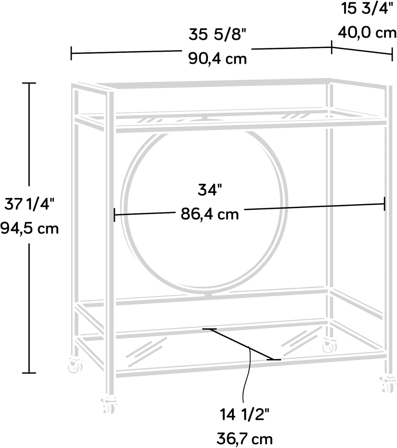 Sauder International Lux Bar Cart, Black Finish