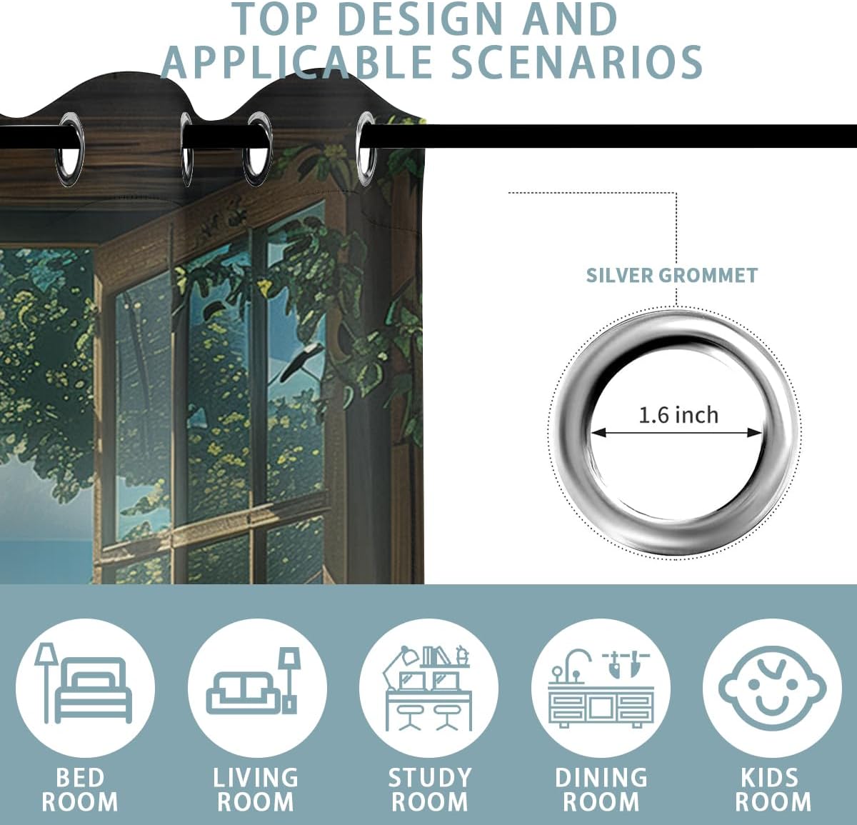 Mountain Blackout Curtains for Girls Boys Teens Home Decor, Spring Sky View Nature Forest Flower Grommet Thermal Insulated Drapes Darkening Window Curtain for Bedroom Living Room, 42 x 63 Inch