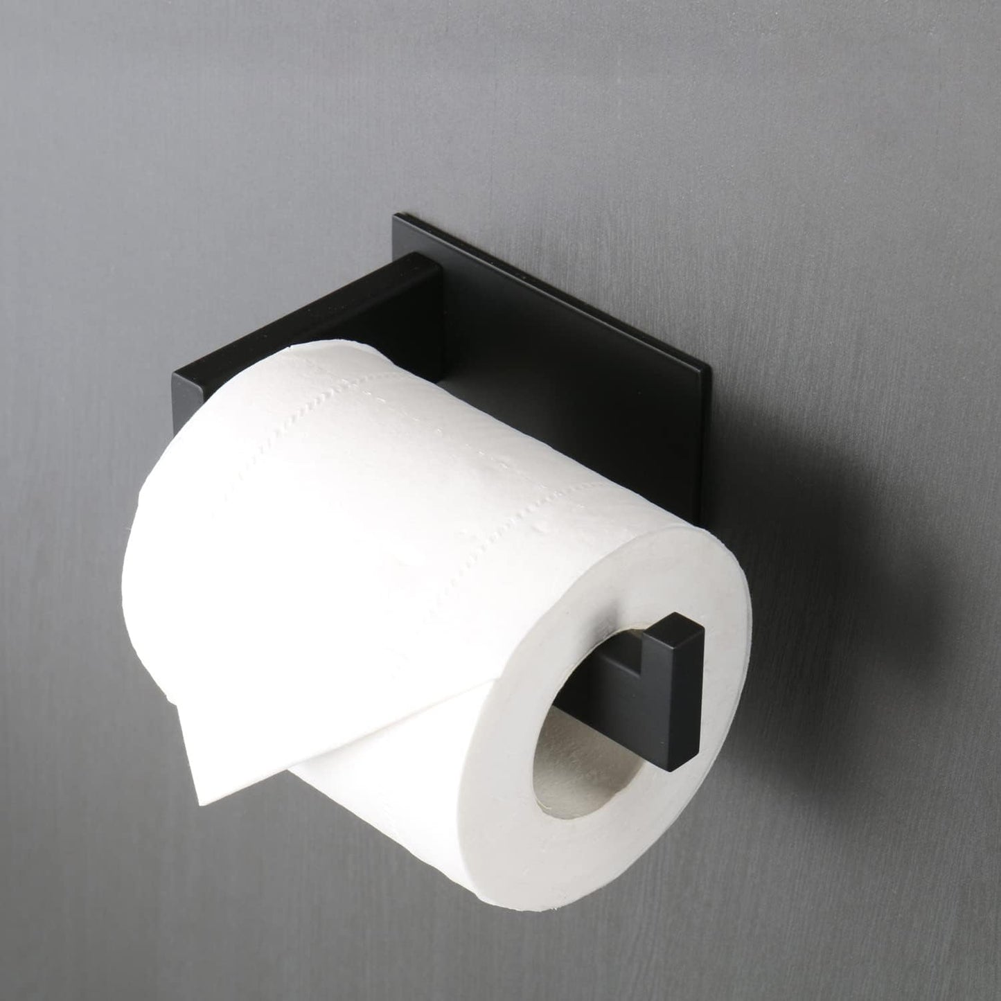 Toilet Paper Holder, Self Adhesive Tissue Holder Stainless Steel Rustproof Paper Roll Holder, No Drilling Easy to Install, Toilet Paper Rack Suitable for Office, Bathroom (Matte Black)
