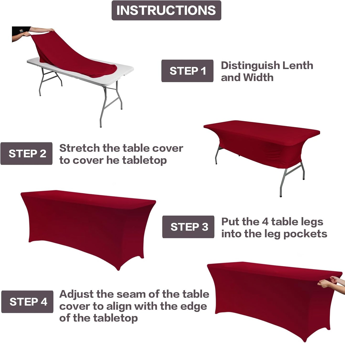 IVAPUPU 6FT Table Cloth for Rectangular Fitted Events Stretch Burgundy Table Covers Washable Cover Spandex Tablecloth Protector for Party, Wedding, Cocktail, Banquet, Festival