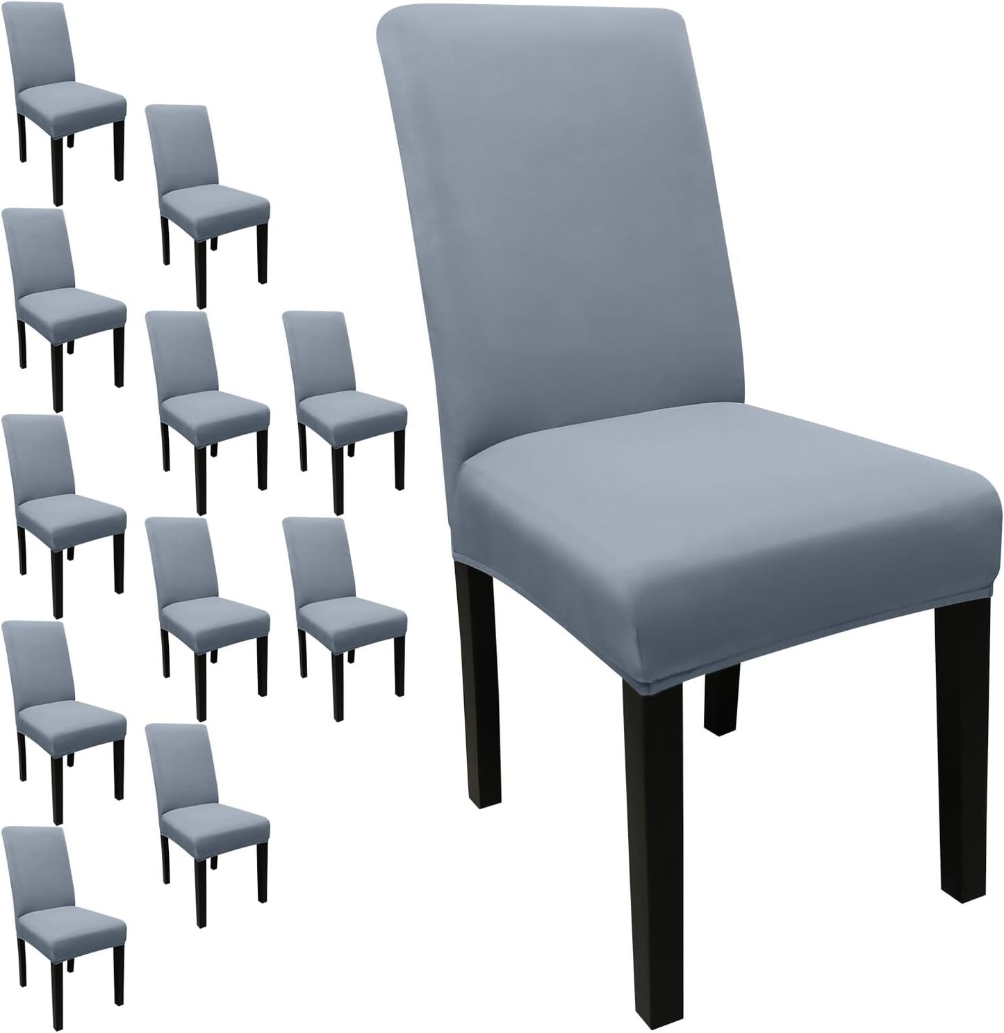 JQinHome Dining Room Chair Covers Set of 12, High Stretch Chair Slipcover Removable Washable Chair Seat Protector Cover for Home Party Hotel Wedding Ceremony (Light Grey)