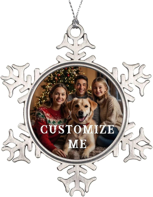Personalized Christmas Ornaments - Custom Picture & Text Ornaments for Christmas 2024, Baby's 1st Christmas Ornament with Picture for Xmas Tree Custom Gifts for Family, Mom, Dad, Friend (Snowflake)