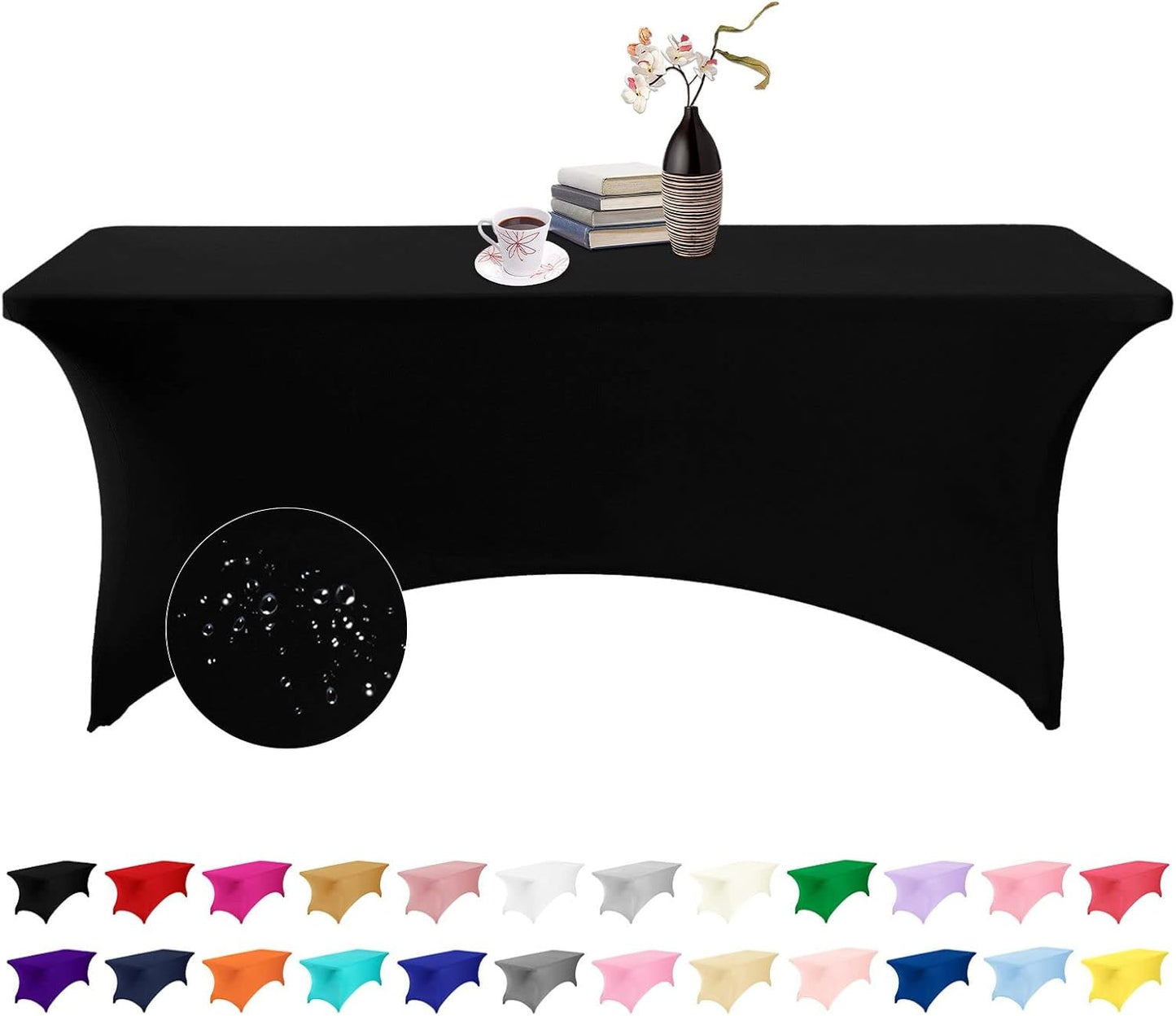 Spandex 6ft Waterproof Table Cover for Party,Wedding, Banquet, and Events(Black)