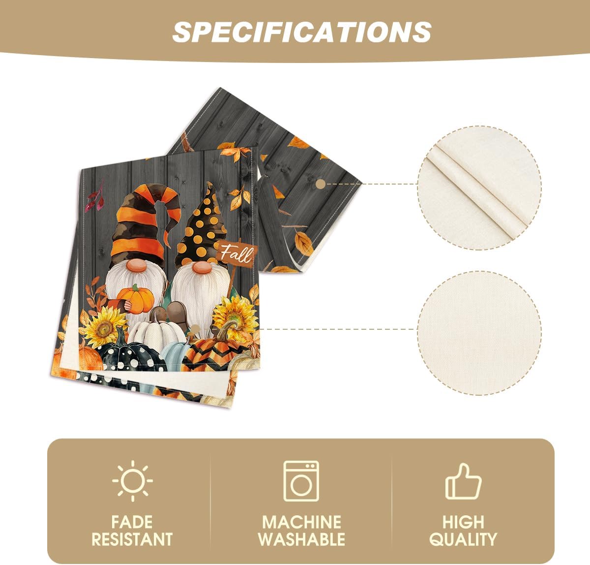 Artoid Mode Fall Gnomes Pumpkins Sunflower Maple Leaves Thanksgiving Table Runner, Seasonal Harvest Vintage Kitchen Dining Table Decoration for Indoor Outdoor Home Party Decor 13 x 48 Inch